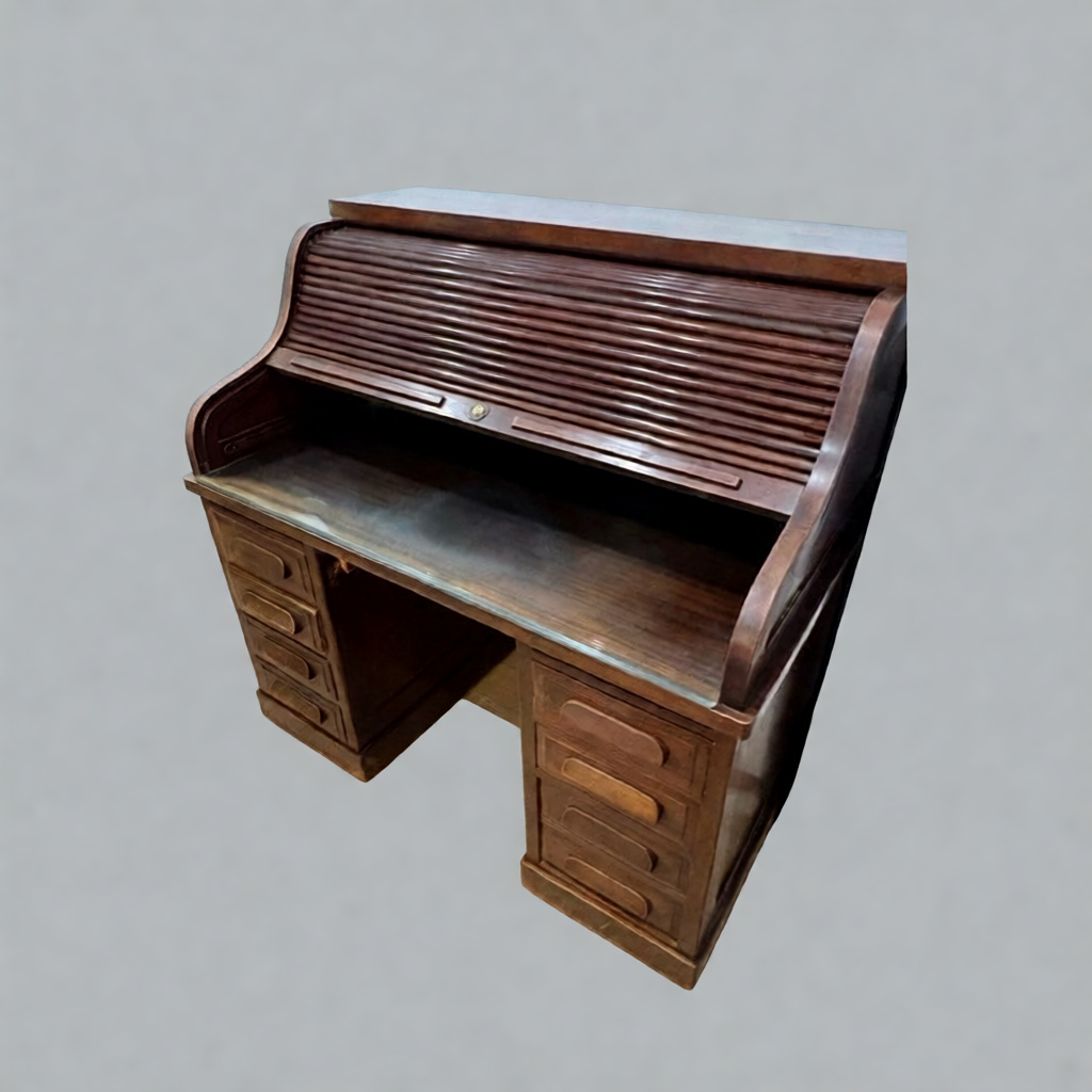 Late 19th/Early 20th Century American Oak Roll-Top Desk with Tambour - Image 2