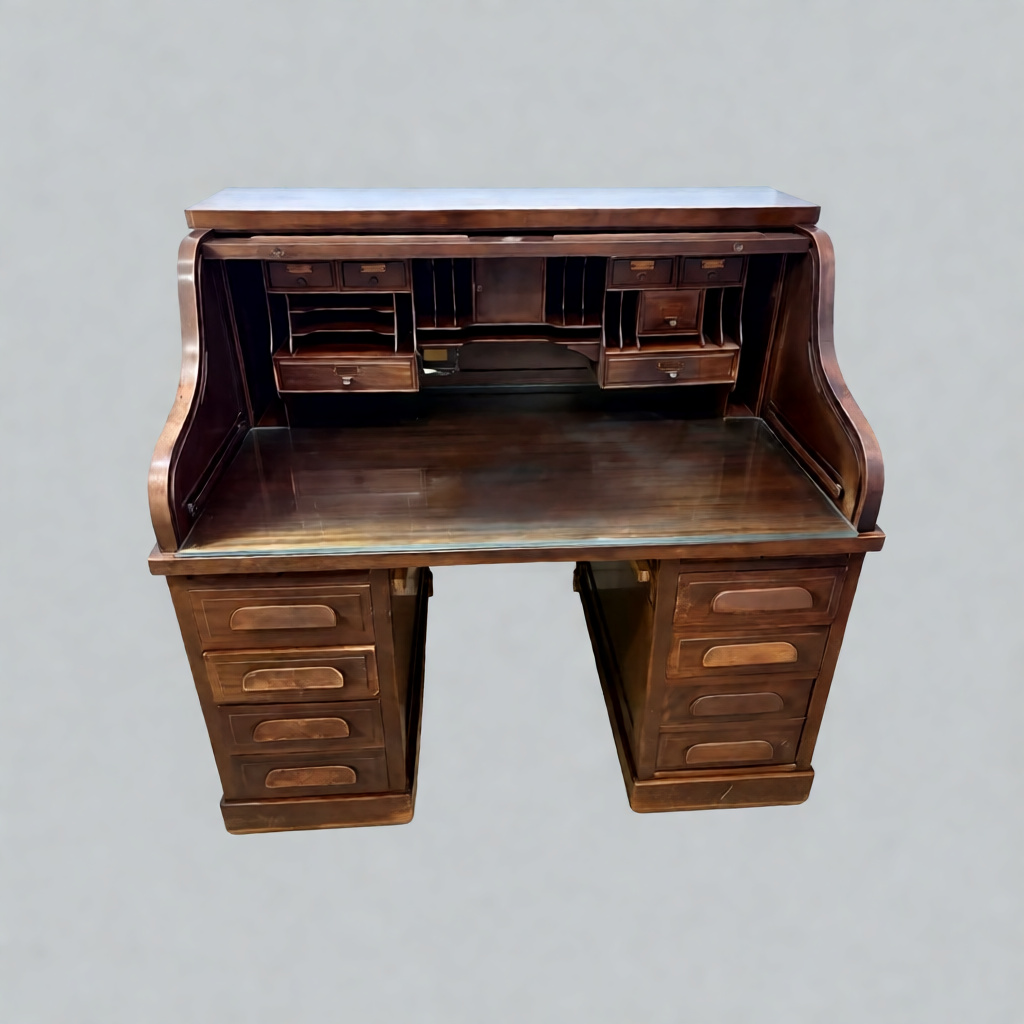 Late 19th/Early 20th Century American Oak Roll-Top Desk with Tambour - Image 3