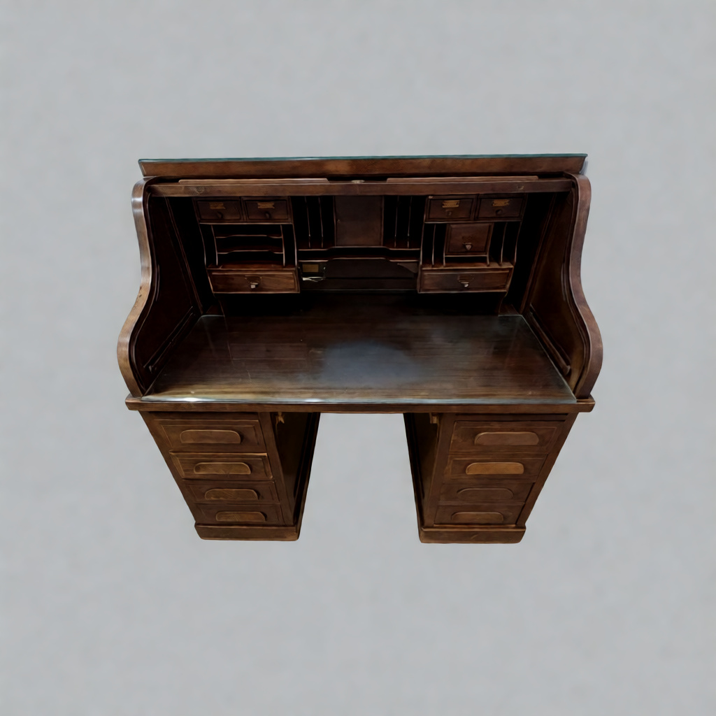 Late 19th/Early 20th Century American Oak Roll-Top Desk with Tambour - Image 4