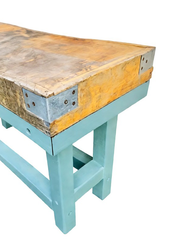 Mid-Century French Wooden Butcher Block Table - 59" - Image 7