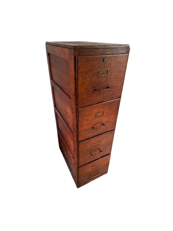 Early 20th-Century French Industrial Solid Oak File Cabinet with Brass Hardware – 54¼"