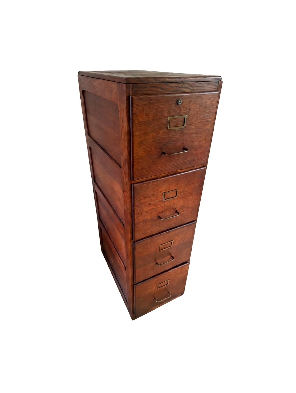 Early 20th-Century French Industrial Solid Oak File Cabinet with Brass Hardware – 54¼"