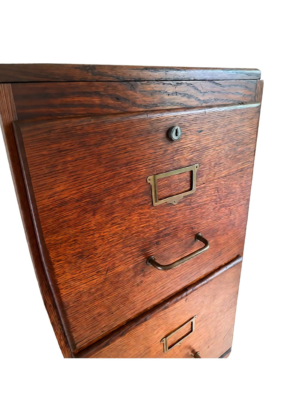Early 20th-Century French Industrial Solid Oak File Cabinet with Brass Hardware – 54¼" - Image 3