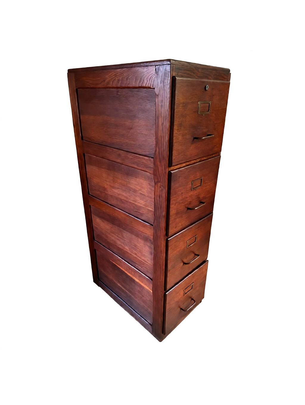 Early 20th-Century French Industrial Solid Oak File Cabinet with Brass Hardware – 54¼" - Image 2