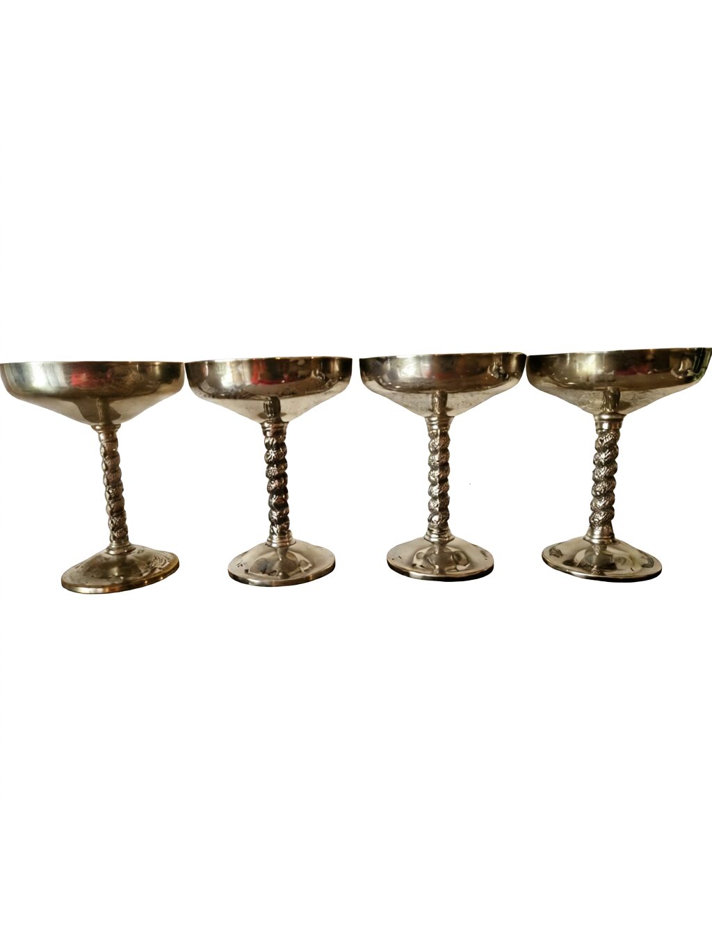 Mid-20th Century Spanish Industrial Renaissance Revival Silverplate on Brass Dessert Coupes – 5½" H