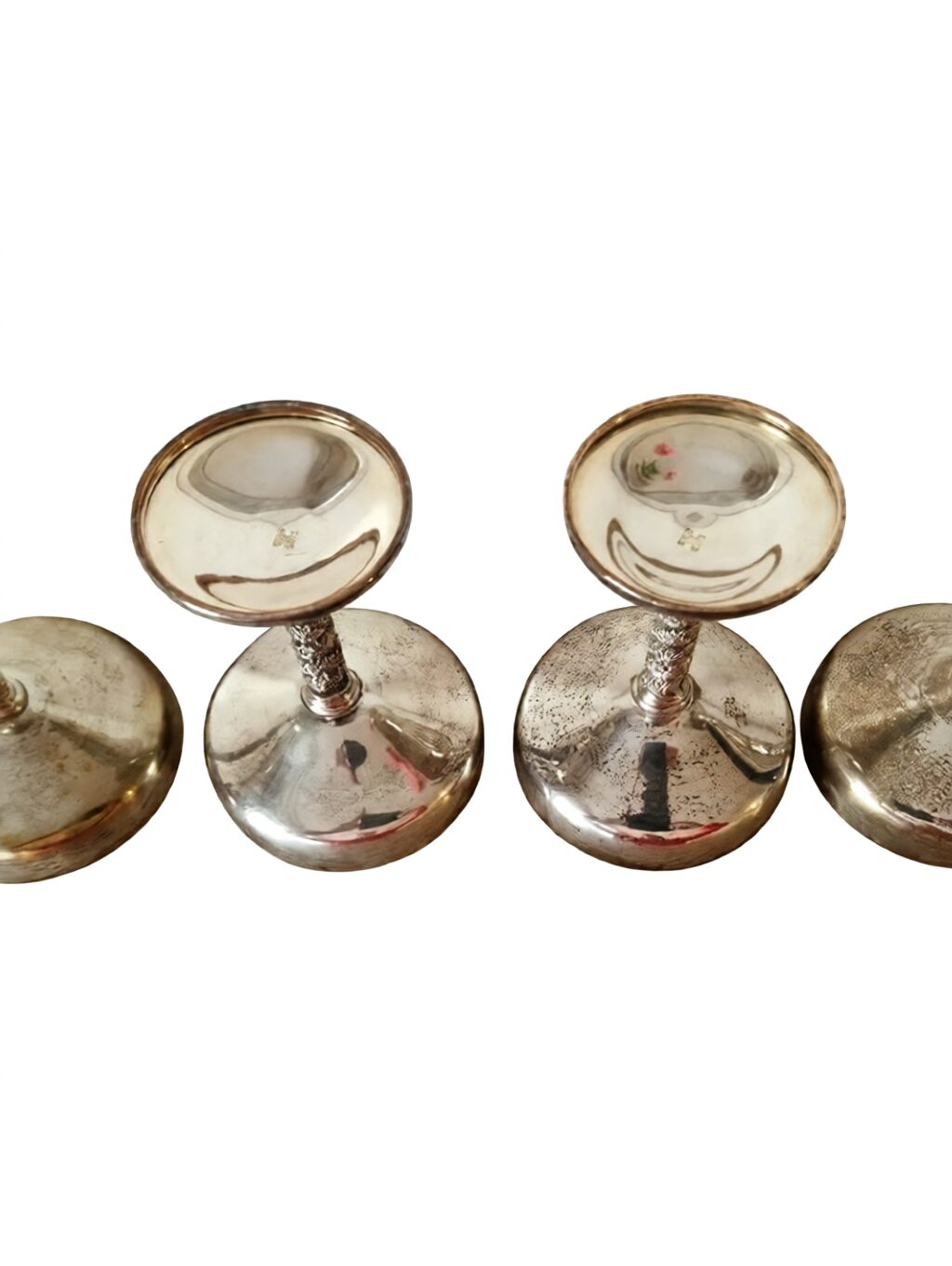 Mid-20th Century Spanish Industrial Renaissance Revival Silverplate on Brass Dessert Coupes – 5½" H - Image 3