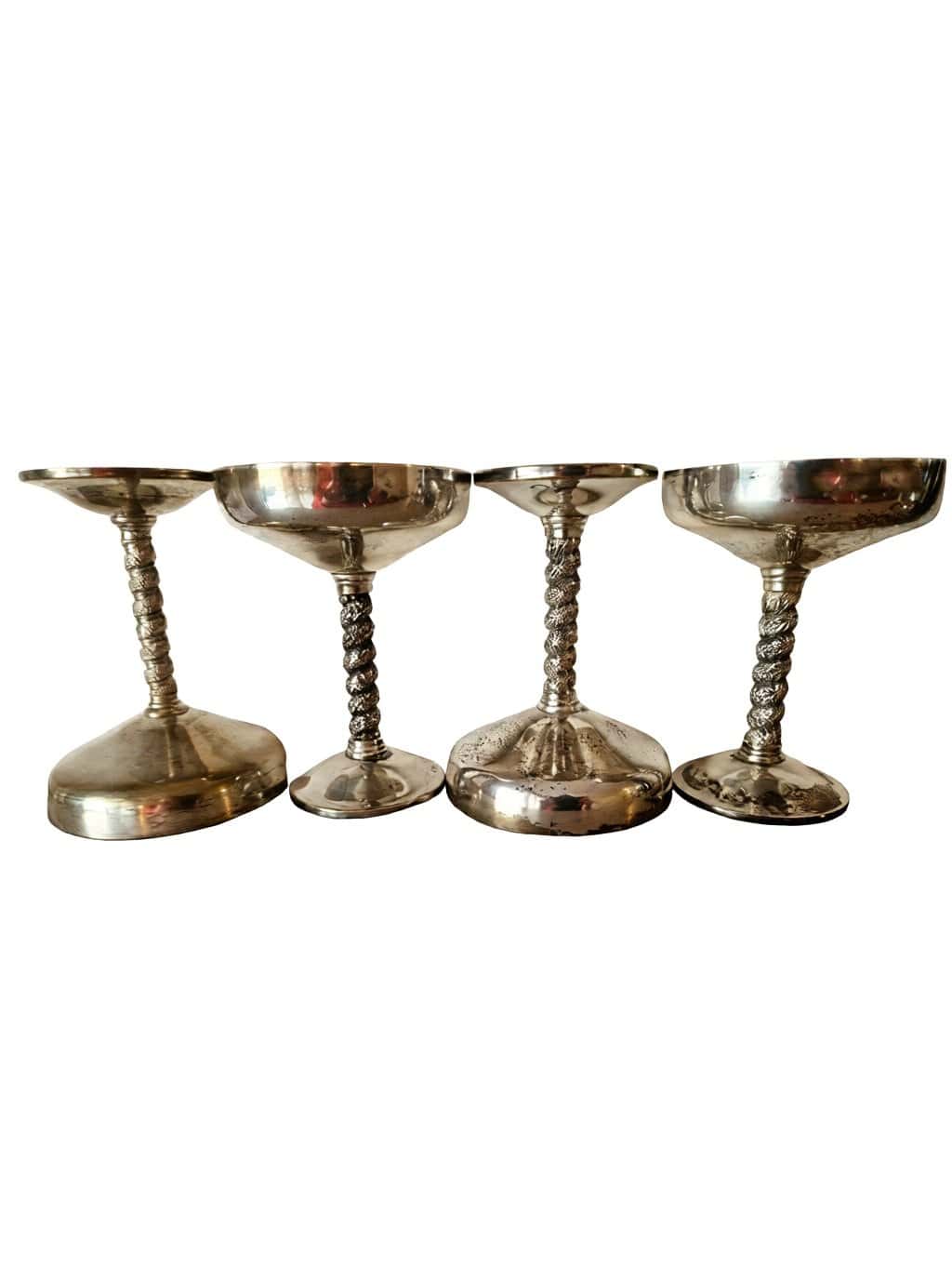 Mid-20th Century Spanish Industrial Renaissance Revival Silverplate on Brass Dessert Coupes – 5½" H - Image 4