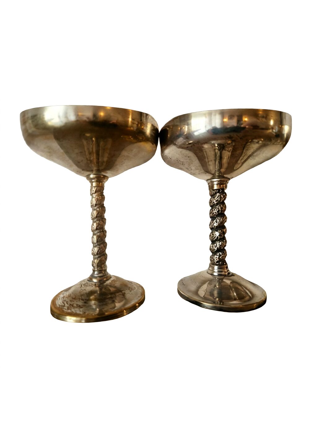 Mid-20th Century Spanish Industrial Renaissance Revival Silverplate on Brass Dessert Coupes – 5½" H - Image 6