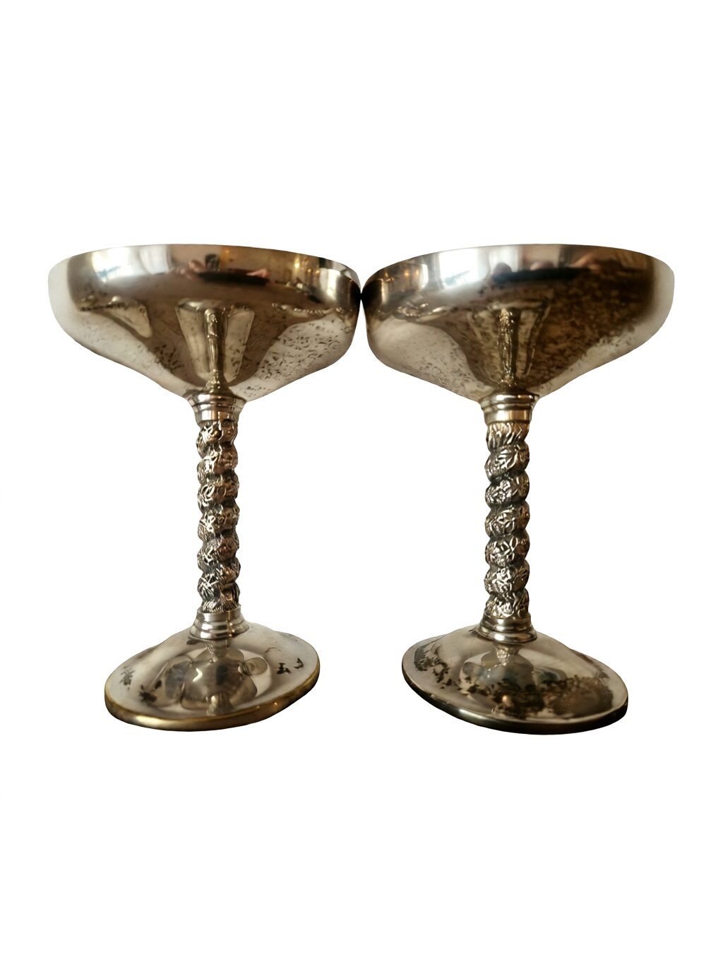 Mid-20th Century Spanish Industrial Renaissance Revival Silverplate on Brass Dessert Coupes – 5½" H - Image 7