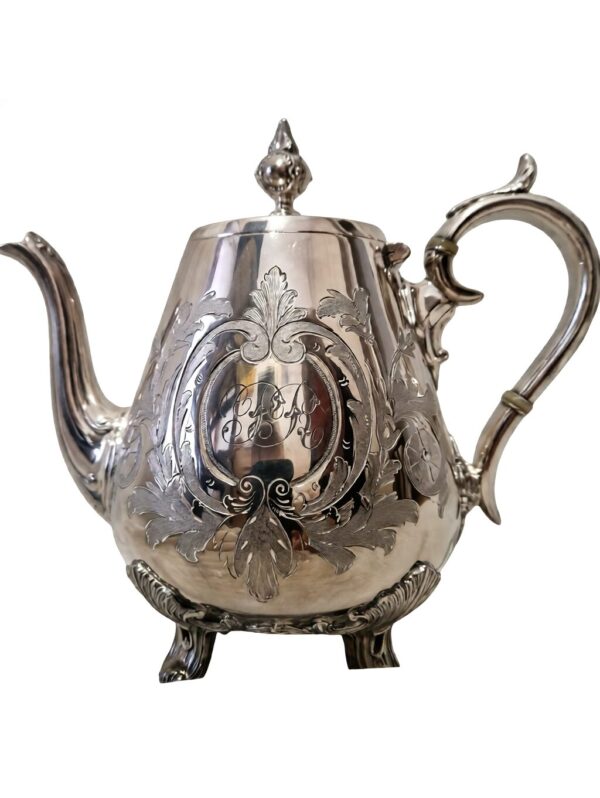 Late 19th-Century French Second Empire Silver-Plated Metal Teapot with Rocaille Foliate Decoration - 8¼"