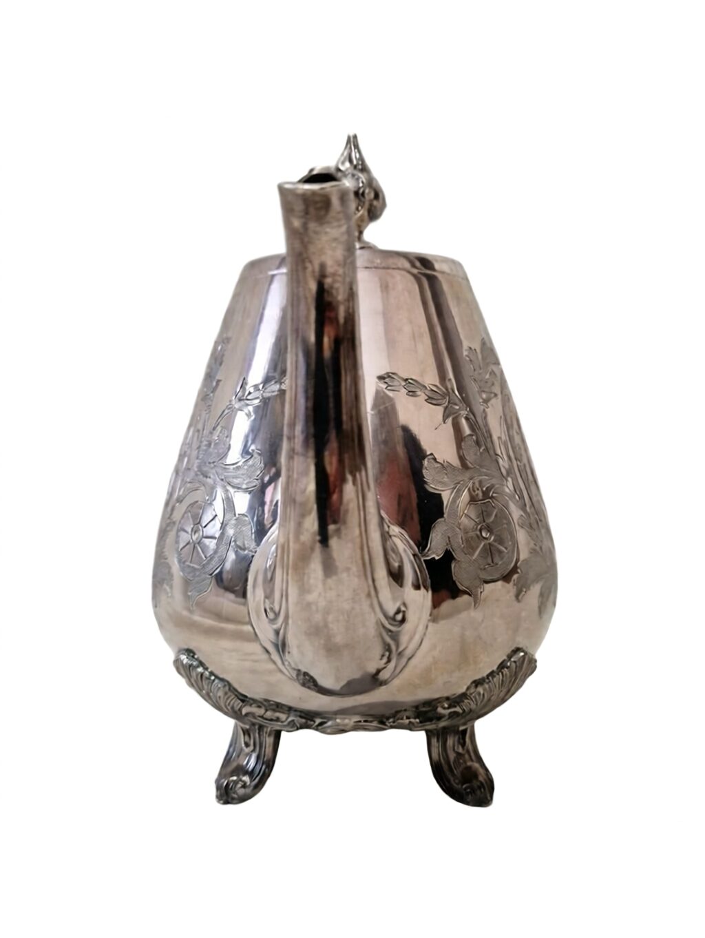 Late 19th-Century French Second Empire Silver-Plated Metal Teapot with Rocaille Foliate Decoration - 8¼" - Image 6