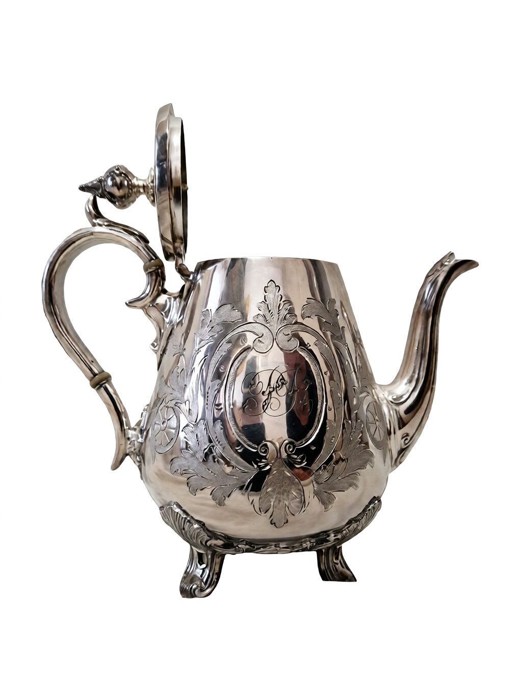 Late 19th-Century French Second Empire Silver-Plated Metal Teapot with Rocaille Foliate Decoration - 8¼" - Image 3