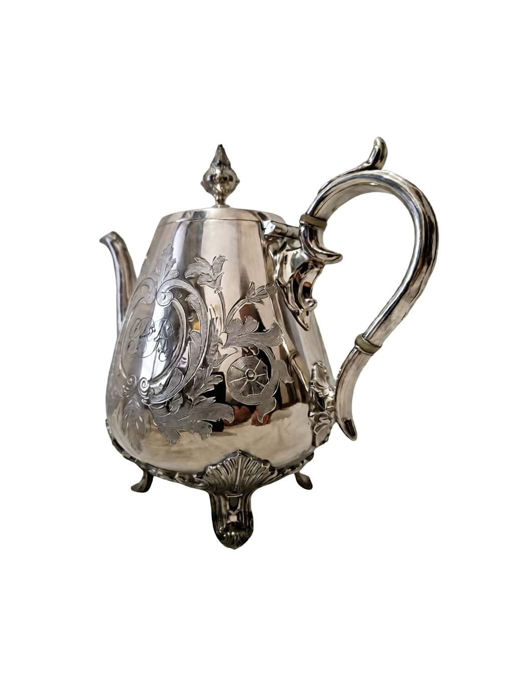 Late 19th-Century French Second Empire Silver-Plated Metal Teapot with Rocaille Foliate Decoration - 8¼" - Image 5