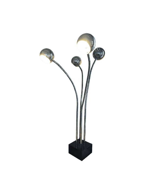 Mid-1970s French Space Age Chromed Metal and Lacquered Wood Floor Lamp - 63”