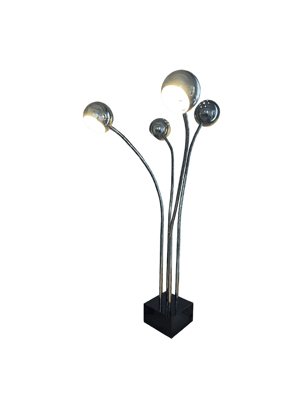 Mid-1970s French Space Age Chromed Metal and Lacquered Wood Floor Lamp - 63”