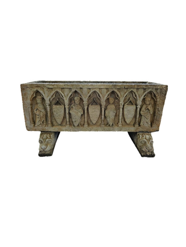 Medieval Monolithic Limestone Jardinière – Figurative Frieze